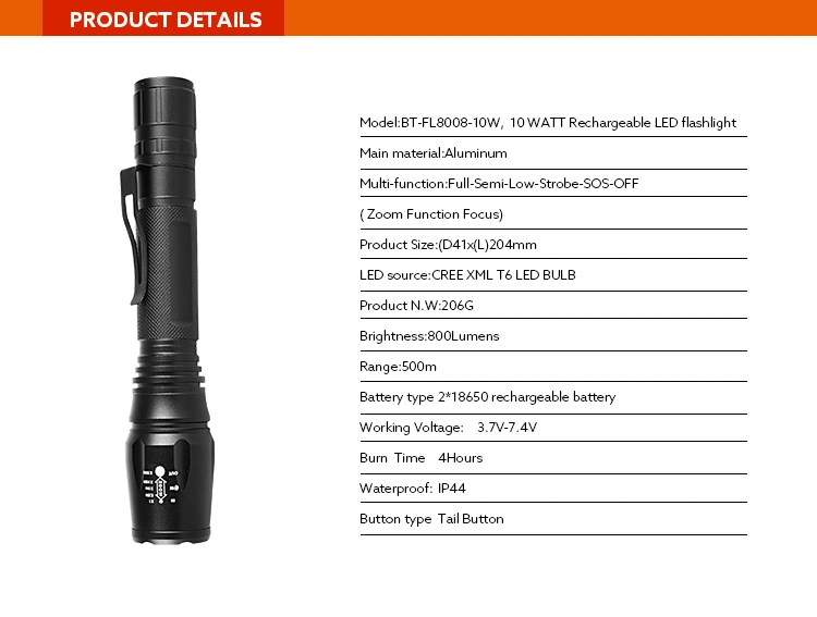 Brightenlux Factory Bulk Sale Hunting Long Beam Distance Aluminum Alloy Tactical Xml LED 10W Long Range LED Flashlight Torch