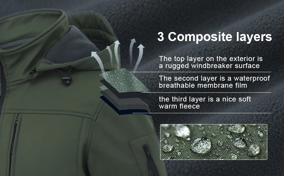 Men Softshell Military style Winter Sport Waterproof Windproof Fashion Outdoor Jacket with Removable Hood