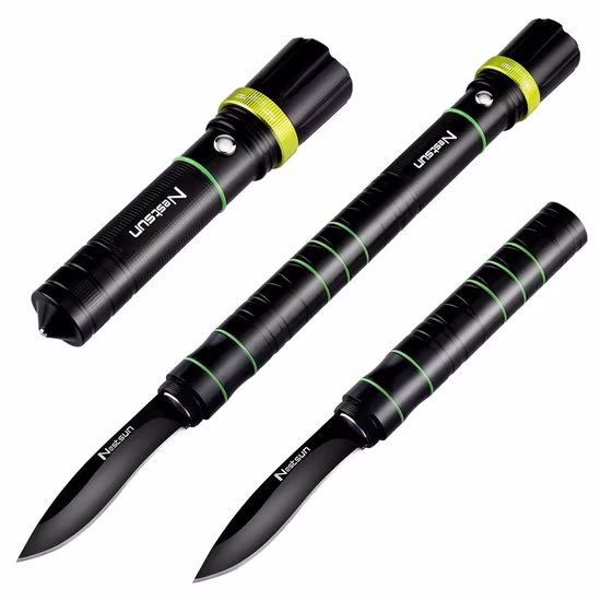 Antorcha LED ajustable de enfoque recargable multifunción con cuchillo Martillo rompevidrio Linterna táctica con zoom