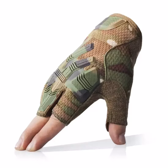 Guantes de moto de nudillos duros de goma sin dedos de combate táctico